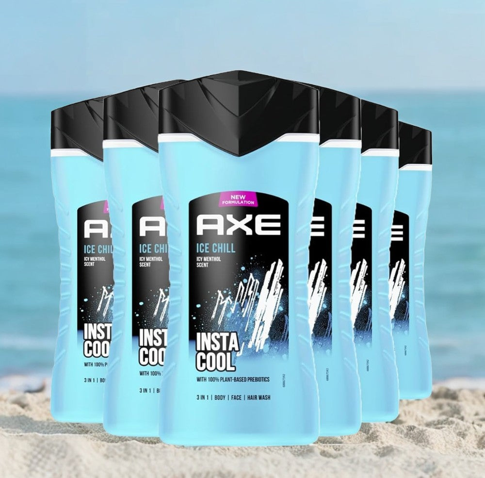 AXE- Ice Chill Gel de Ducha Para Hombre 3en1 - Cara - Cuerpo - Pelo 6X400ml