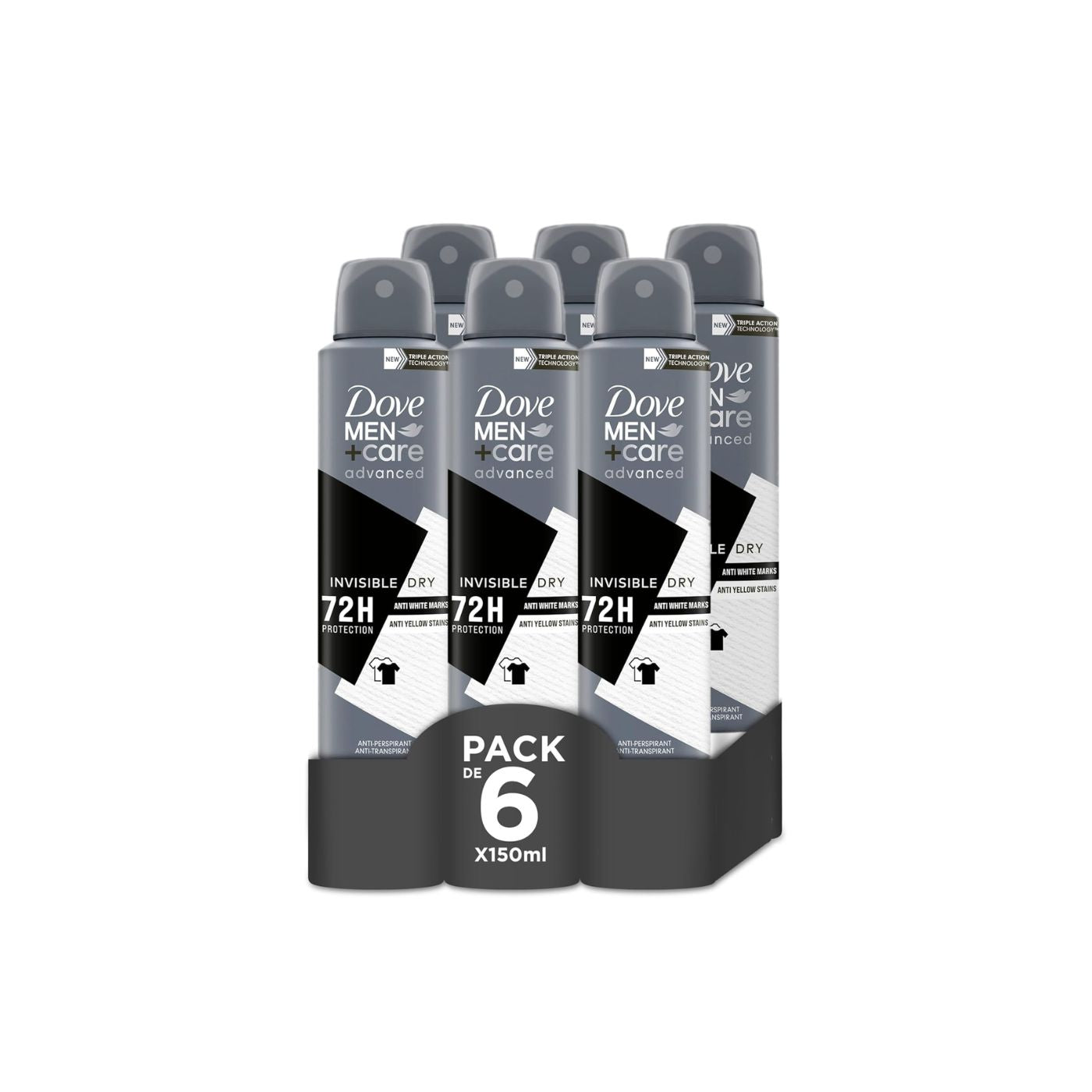 DOVE Men - Invisible Dry +care 72H Desodorante antitranspirante - antimanchas en spray 6X150ml