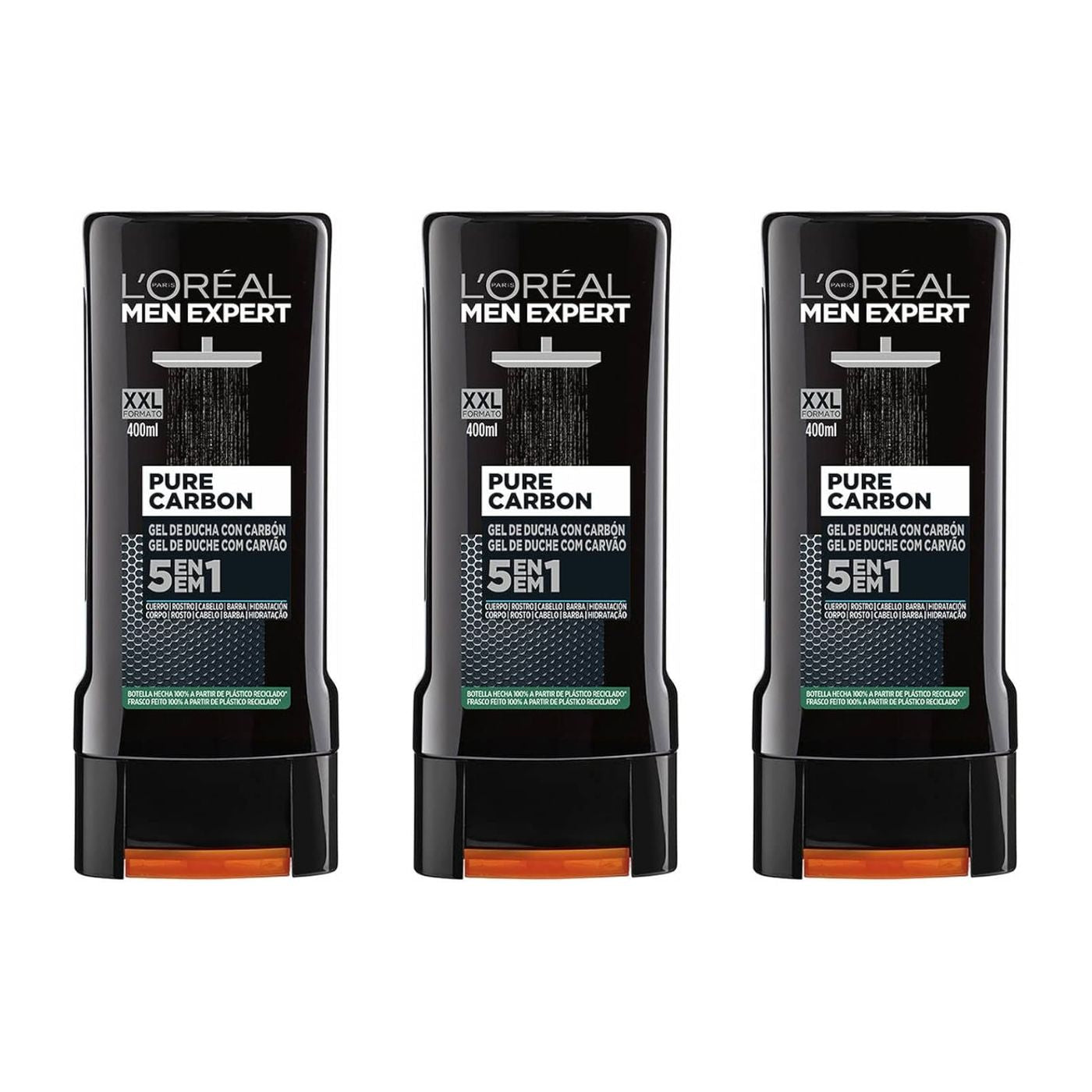 L'Oréal Men Expert - Gel de ducha 5 en 1 Pure Carbon 3 x 400ml