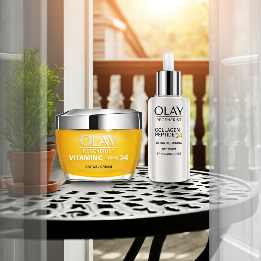 Olay crema con vitamina C + aha y serum peptide