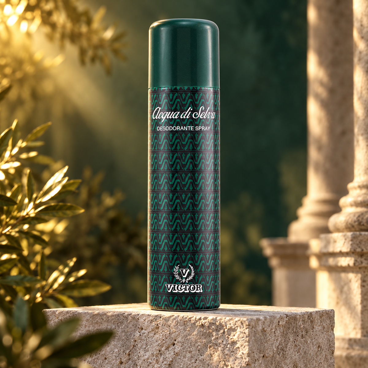 Acqua Di Selva desodorante spray 200 ml en pedestal de piedra