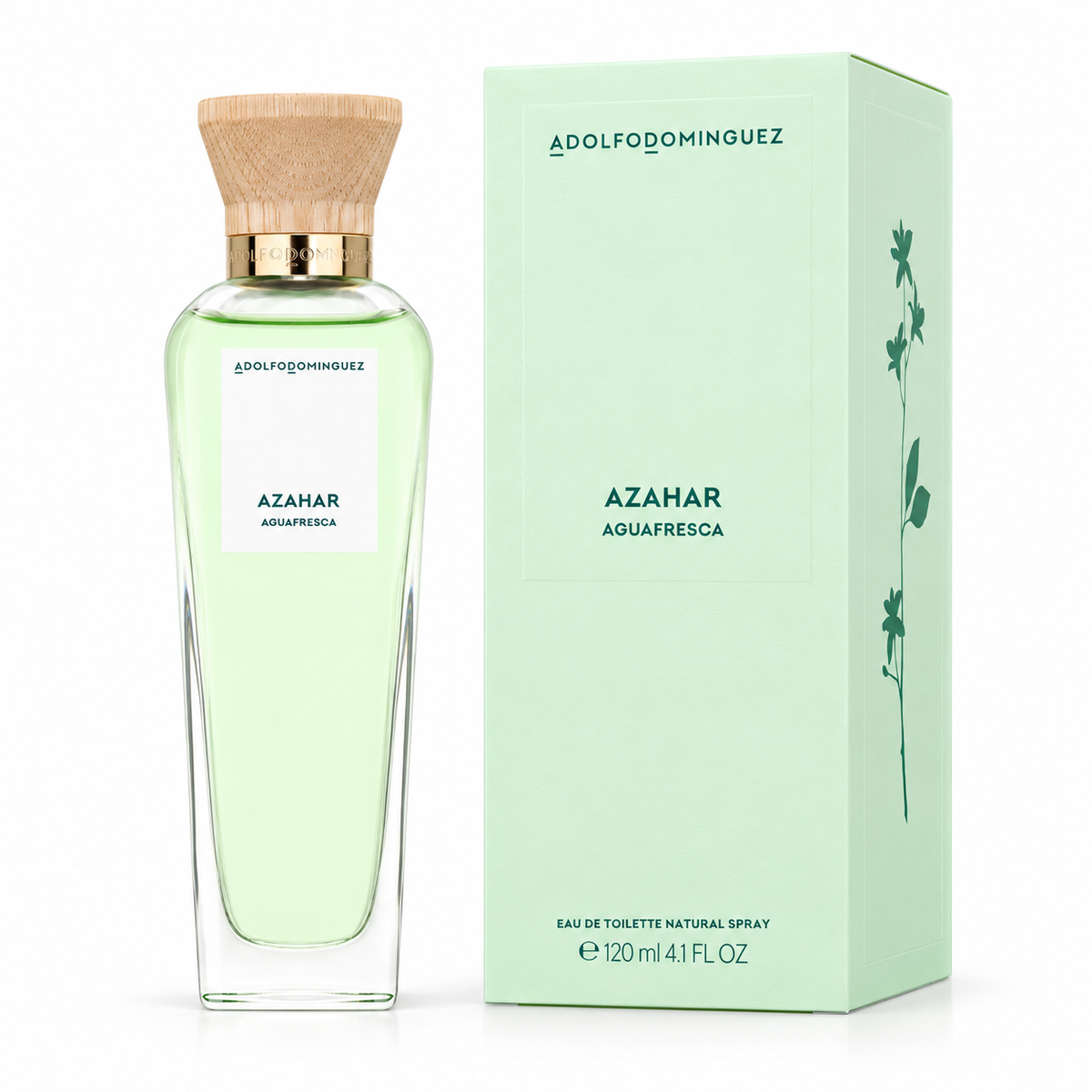 Adolfo Domínguez Azahar Agua Fresca Eau de Toilette para mujer 120 ml con caja sobre fondo blanco