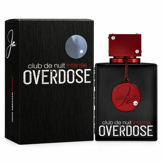Armaf Club de Nuit Intense Overdose Extrait de Parfum 100 ml, frasco y caja sobre fondo blanco
