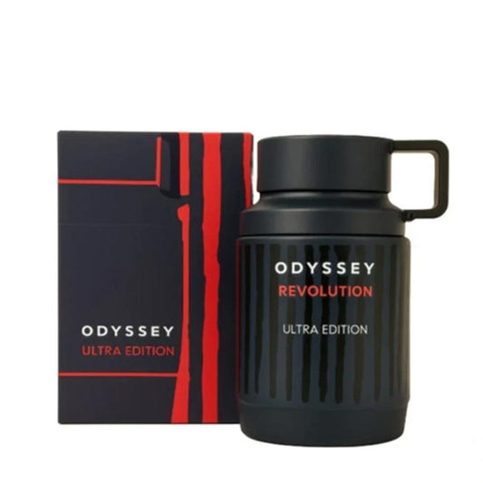 Armaf Odyssey Revolution Ultra Edition 100 ml: frasco y caja sobre fondo blanco
