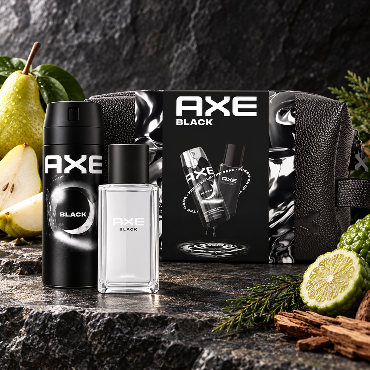 AXE Black estuche de regalo con perfume y desodorante junto a pera, bergamota y cedro