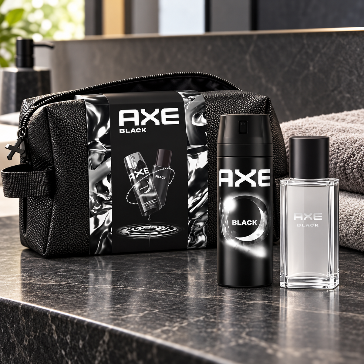 Estuche AXE Black para hombre sobre encimera de baño