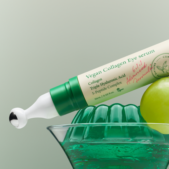 Detalle del tubo AXIS-Y Vegan Collagen Eye Serum y su aplicador