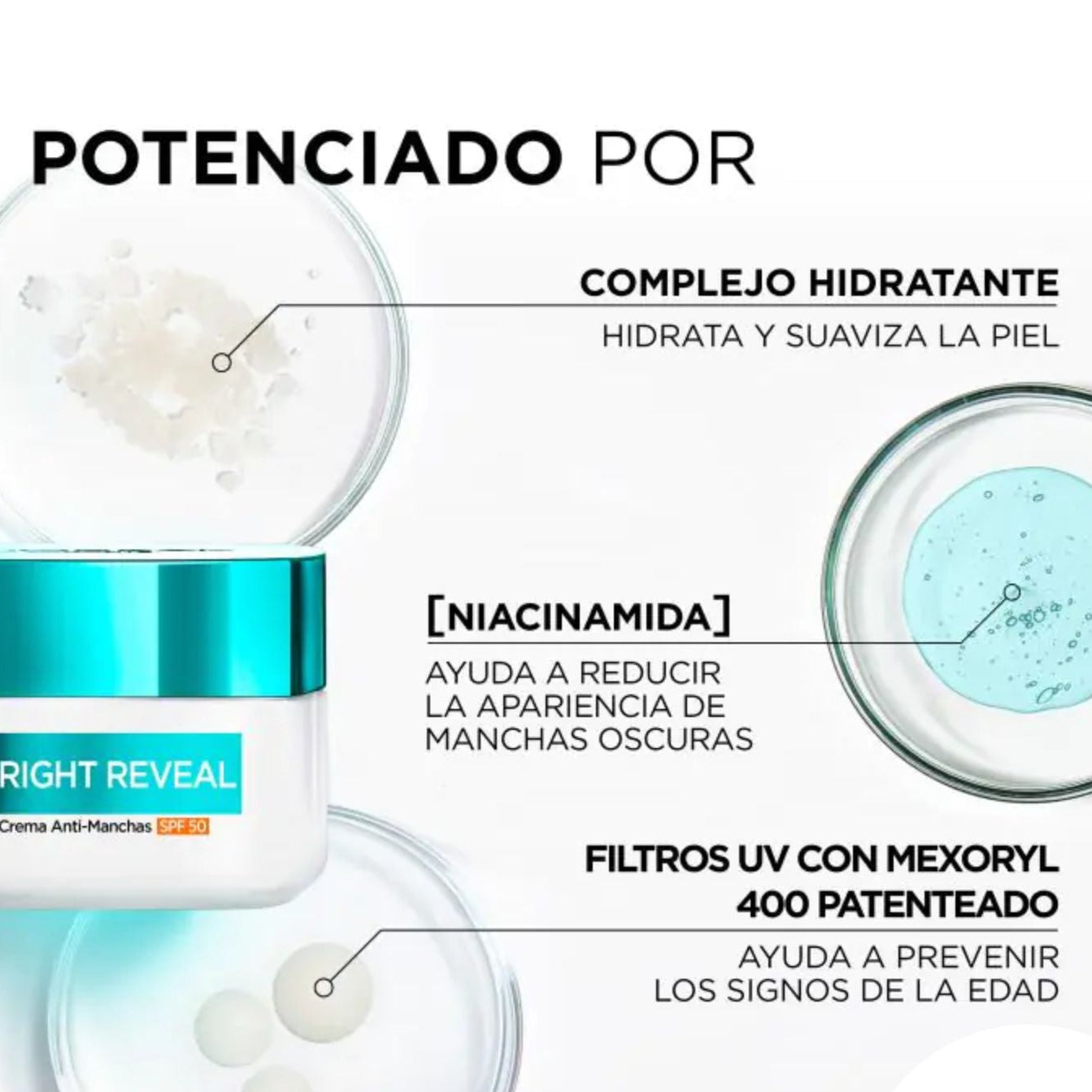 L'Oreal Paris Bright Reveal - Crema Facial Anti-Manchas con protección SPF50 y Niacinamida 50ml Beneficios