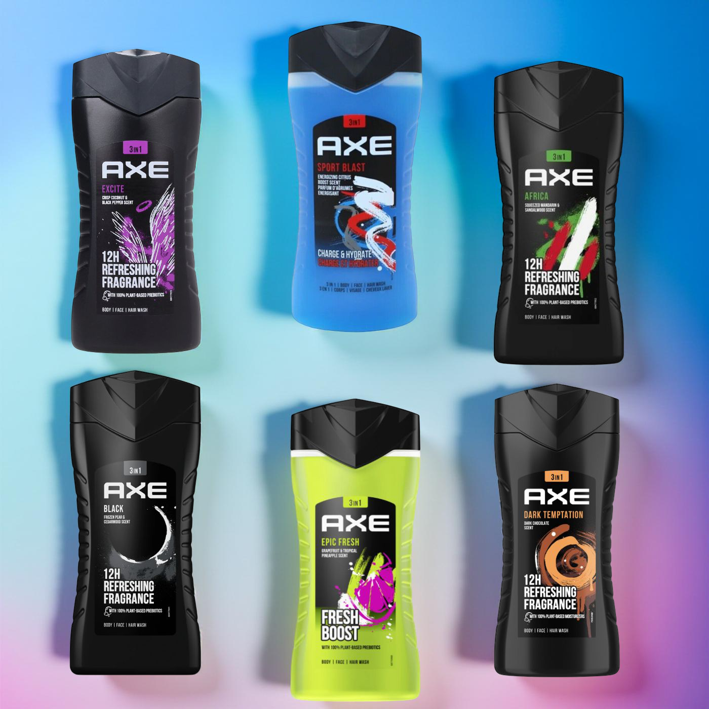 Pack Geles de ducha Axe Hombre Fragancias Variadas 6x250ml