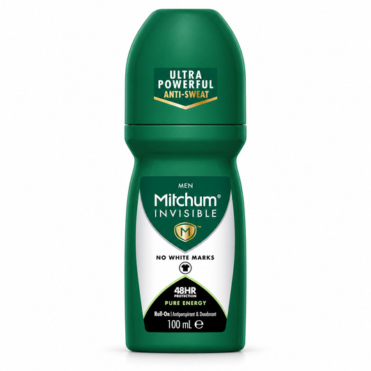 Mitchum Men Invisible Pure Energy roll-on antitranspirante 100 ml sobre fondo blanco