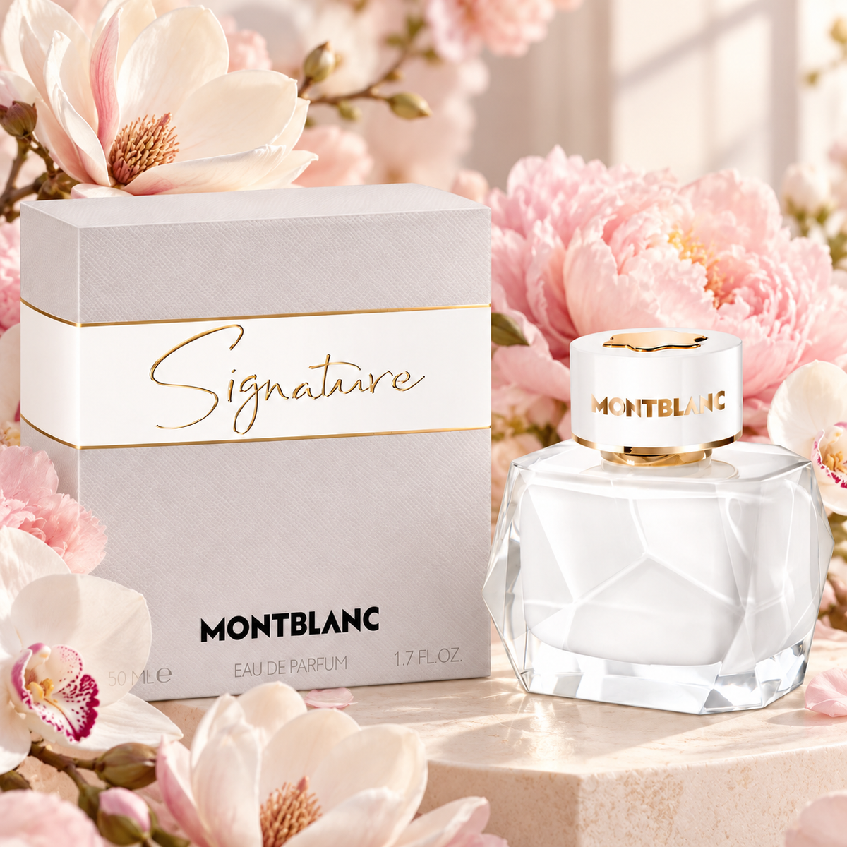 Perfume Montblanc Signature 50 ml con flores de magnolia, peonía y orquídea