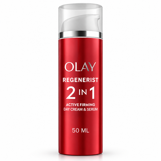 Olay Regenerist crema de día y sérum 2 en 1 de 50 ml sobre fondo blanco