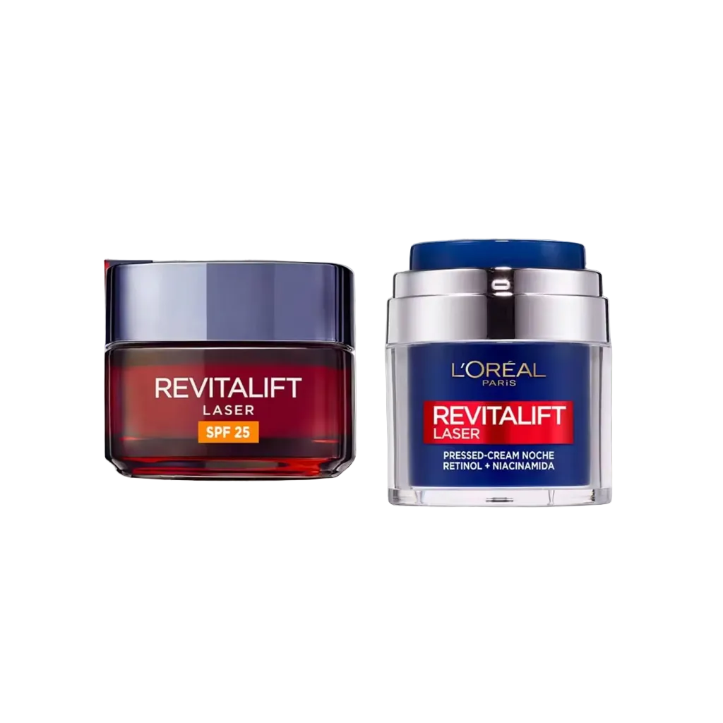 L'Oréal Pack -  REVITALIFT LASER 50ml crema día SPF25 + Crema Noche con Retinol y Niacinamida 50ml