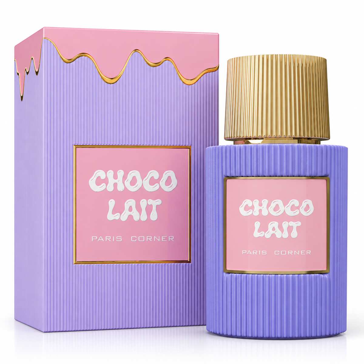 Paris Corner Choco Lait Eau de Parfum 100 ml con caja sobre fondo blanco