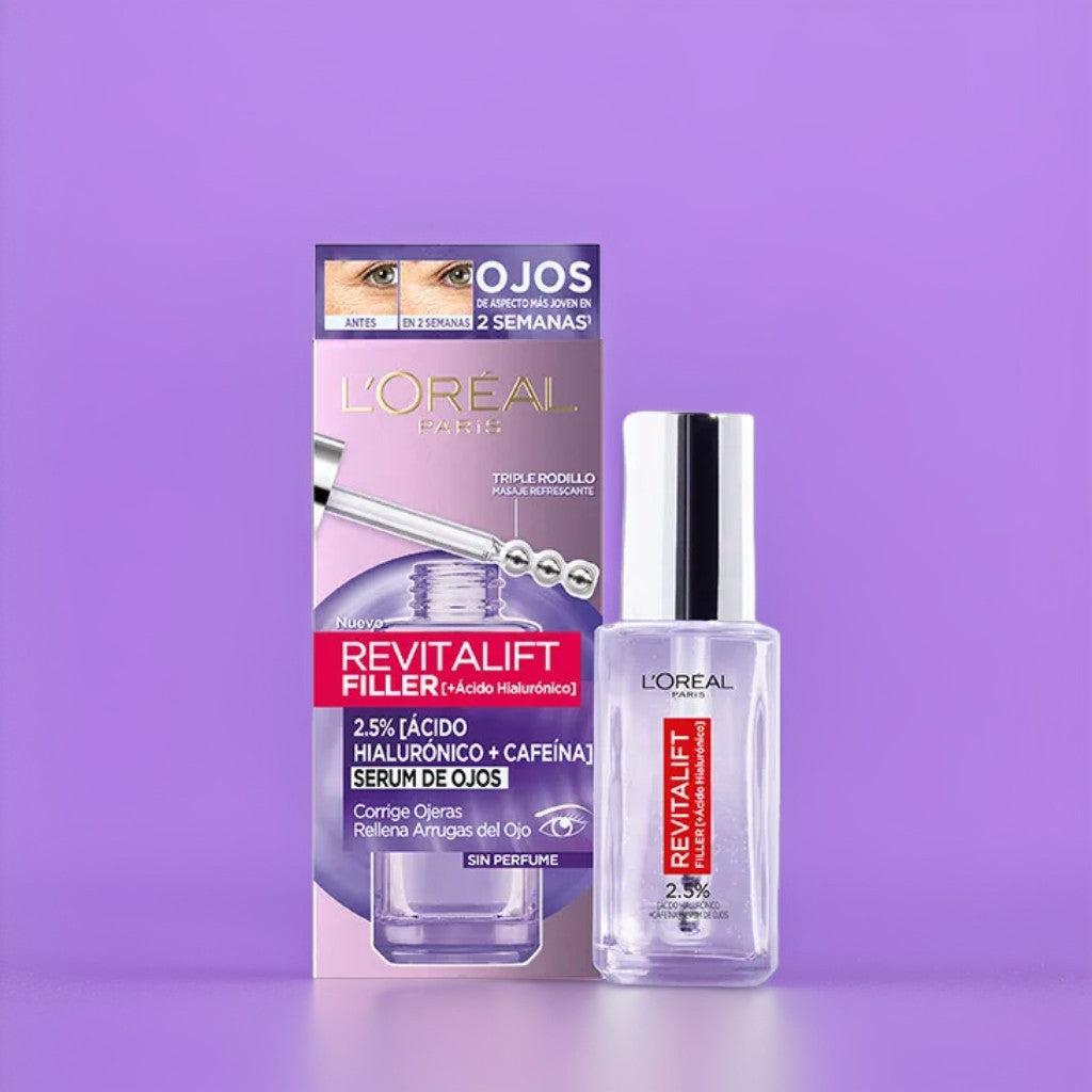 L'Oréal Paris Revitalift Filler - Sérum para ojos con cafeína y ácido hialurónico puro 20ml