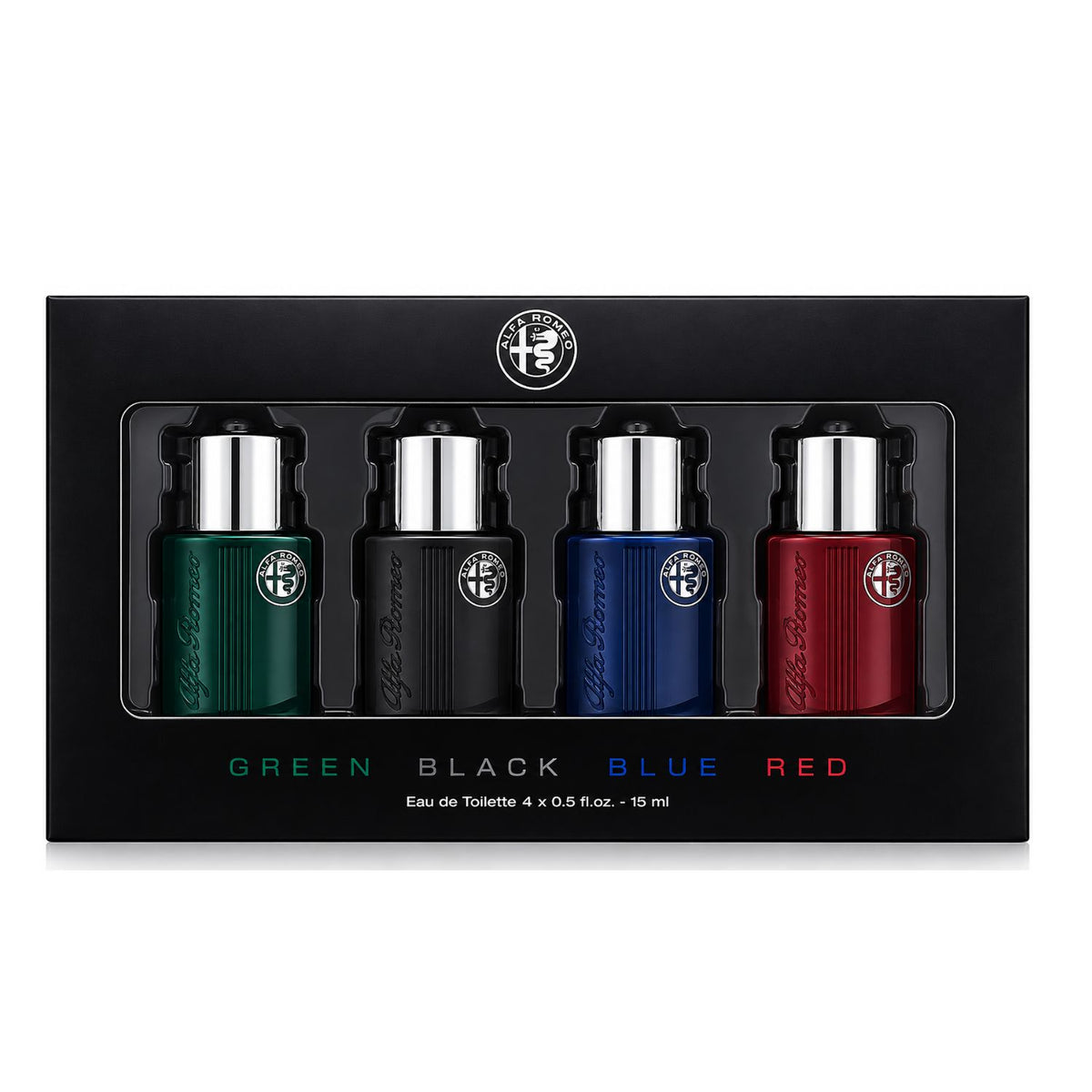 Alfa Romeo Set de Regalo para Hombre, Green Black Blue Red Eau de Toilette 4 x 15 ml