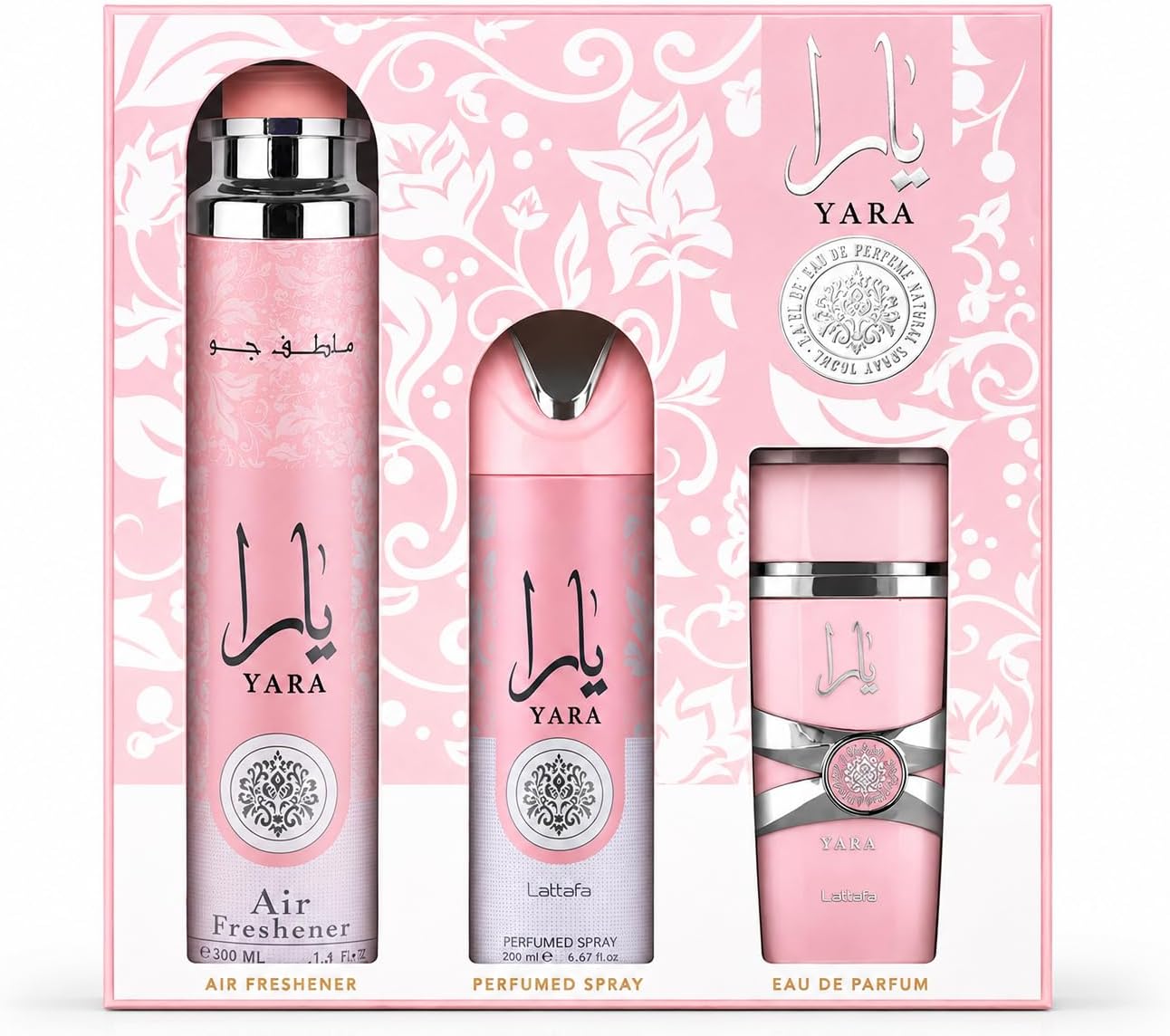 Lattafa Set Yara EDP 100ml + Desodorante + Ambientador (Embalaje Deteriorado)